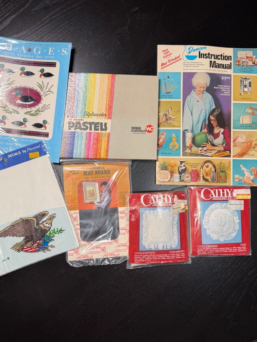 Vintage Craft Lot - Needlecraft Kits,‎ Pastels,  Transfer Art, DIY Supplies